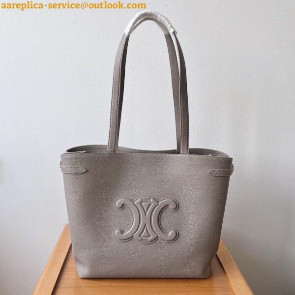 Replica Celine Medium Cabas Anais Cuir Triomphe Bag in Grey Leather 3