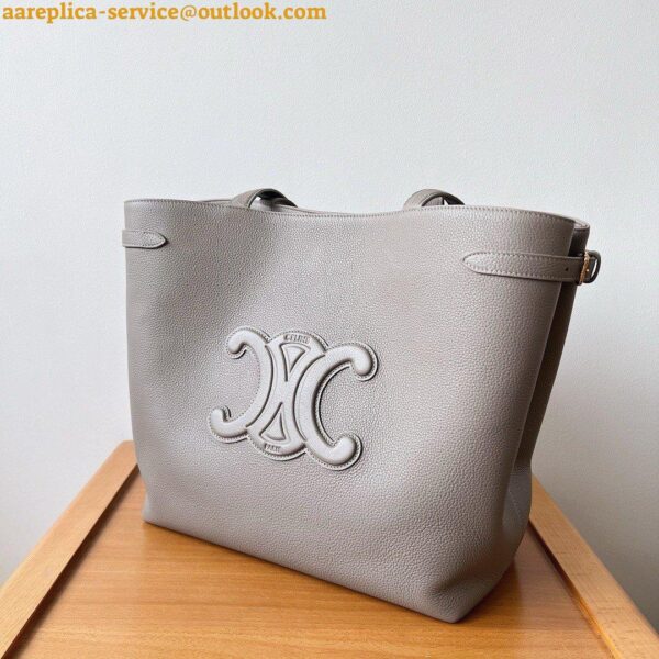 Replica Celine Medium Cabas Anais Cuir Triomphe Bag in Grey Leather 4