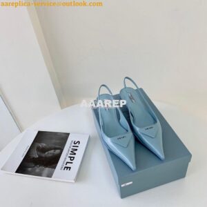 Replica Prada Brushed Leather Gabardine Slingback Pumps 1I588M Blue