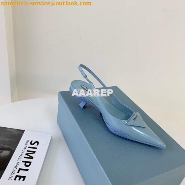 Replica Prada Brushed Leather Gabardine Slingback Pumps 1I588M Blue 5