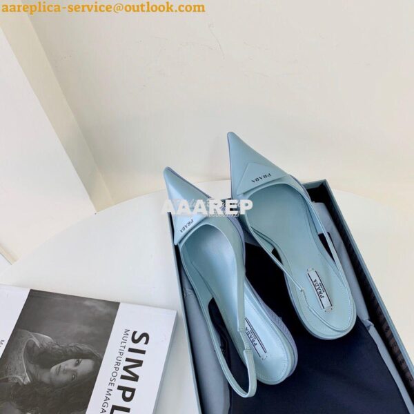 Replica Prada Brushed Leather Gabardine Slingback Pumps 1I588M Blue 8