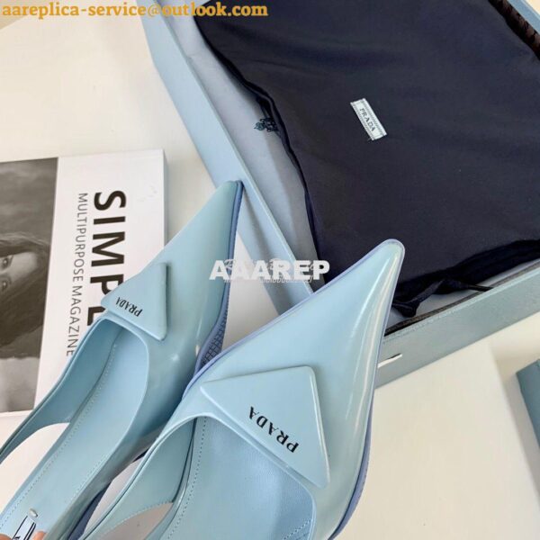 Replica Prada Brushed Leather Gabardine Slingback Pumps 1I588M Blue 9