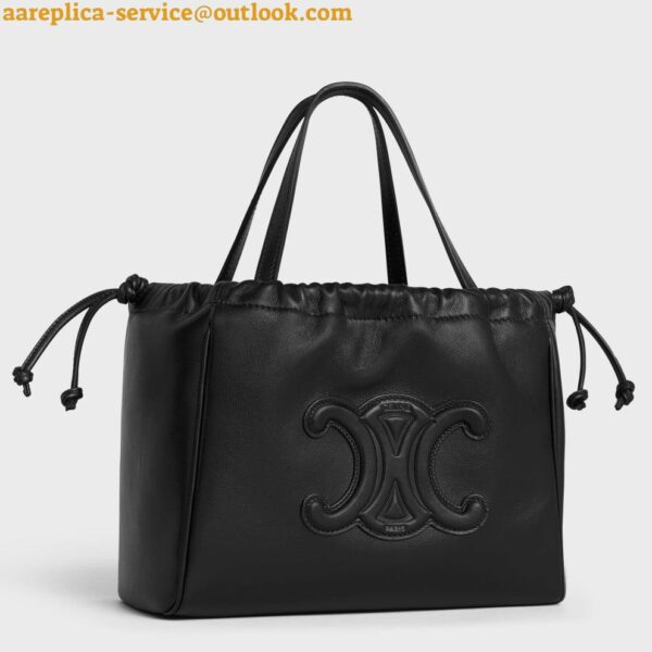 Replica Celine Small Cabas Drawstring Cuir Triomphe Bag in Black Calfskin