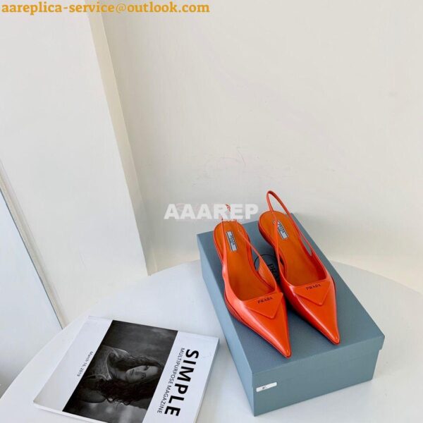 Replica Prada Brushed Leather Gabardine Slingback Pumps 1I588M Orange 3