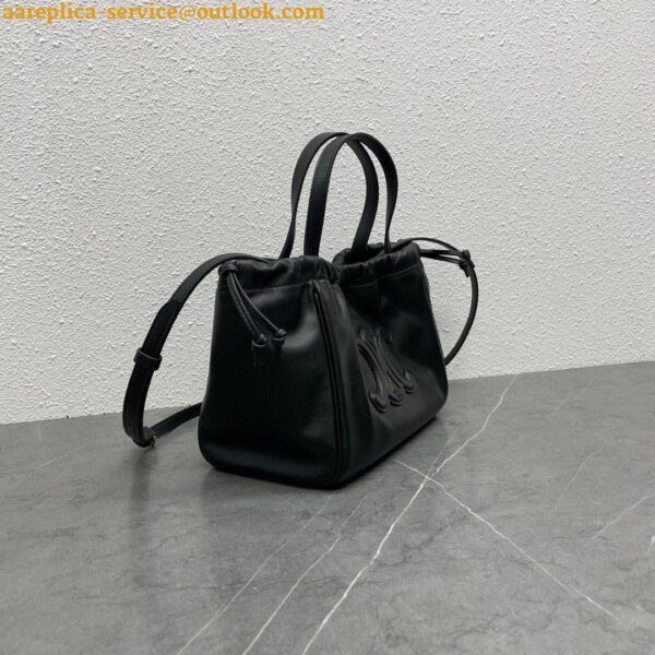 Replica Celine Small Cabas Drawstring Cuir Triomphe Bag in Black Calfskin 6