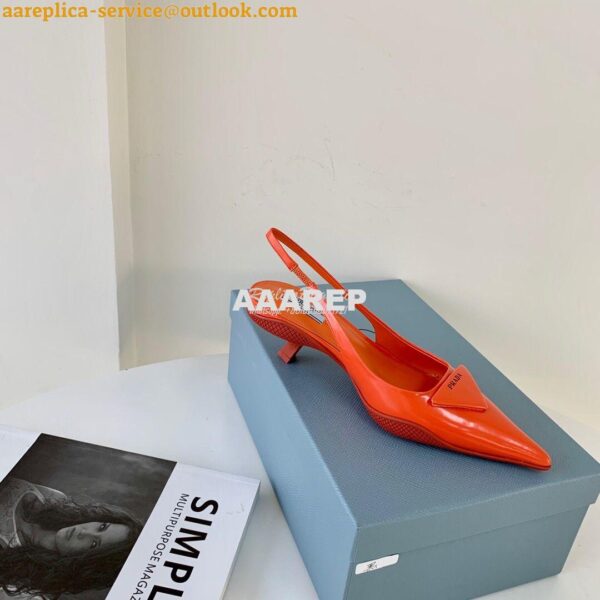 Replica Prada Brushed Leather Gabardine Slingback Pumps 1I588M Orange 6