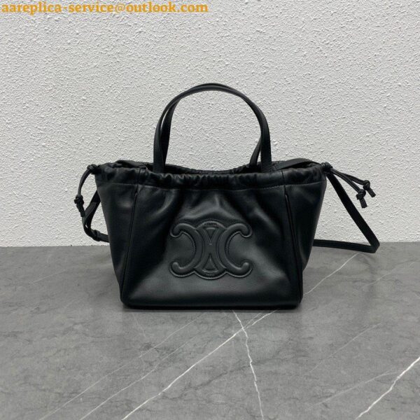 Replica Celine Small Cabas Drawstring Cuir Triomphe Bag in Black Calfskin 10