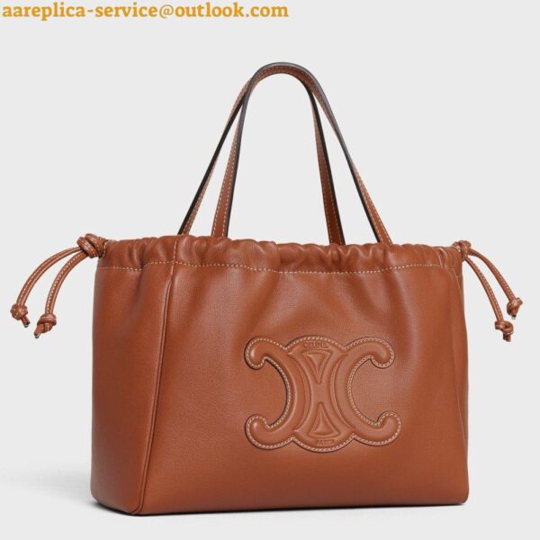 Replica Celine Small Cabas Drawstring Cuir Triomphe Bag in Brown Calfskin