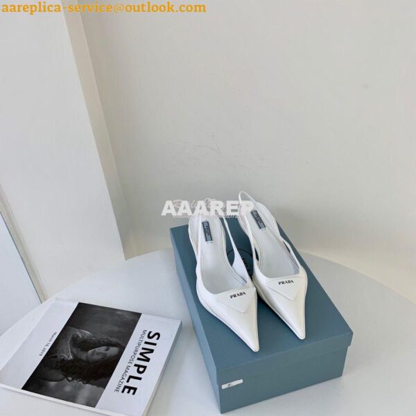 Replica Prada Brushed Leather Gabardine Slingback Pumps 1I588M White 3