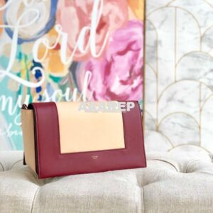 Replica Celine Medium Frame Shoulder Bag in Ruby/ Apricot Shiny Smooth 2