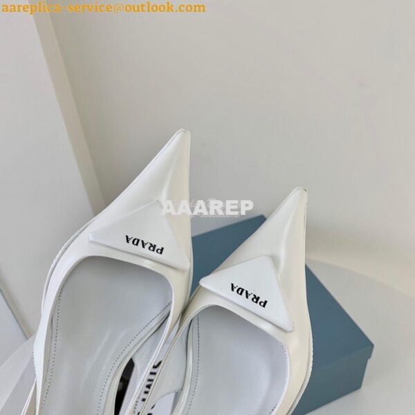 Replica Prada Brushed Leather Gabardine Slingback Pumps 1I588M White 6