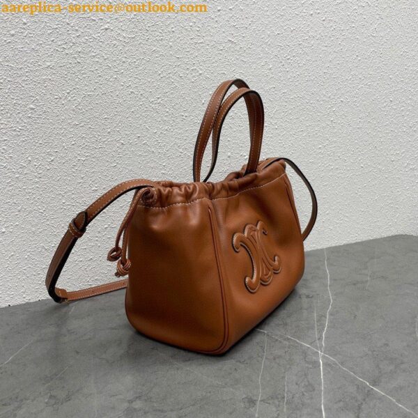 Replica Celine Small Cabas Drawstring Cuir Triomphe Bag in Brown Calfskin 11