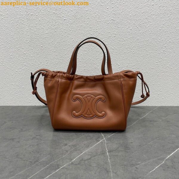 Replica Celine Small Cabas Drawstring Cuir Triomphe Bag in Brown Calfskin 12