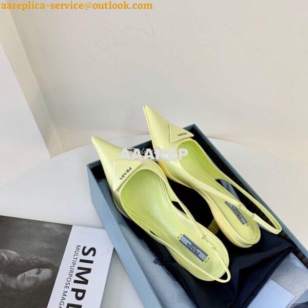 Replica Prada Brushed Leather Gabardine Slingback Pumps 1I588M Yellow 6