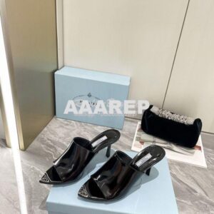 Replica Prada Brushed Leather High-Heel Slides 1XX638 2