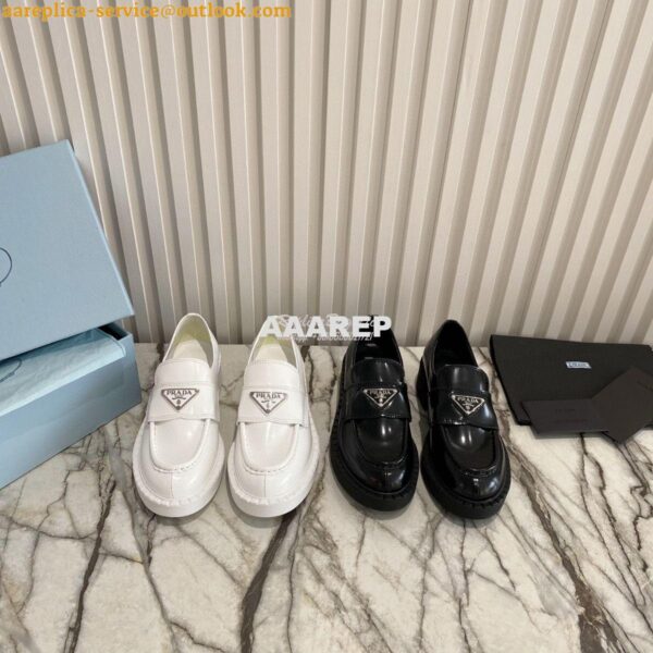 Replica Prada Brushed Leather Loafers 1D246M White 3