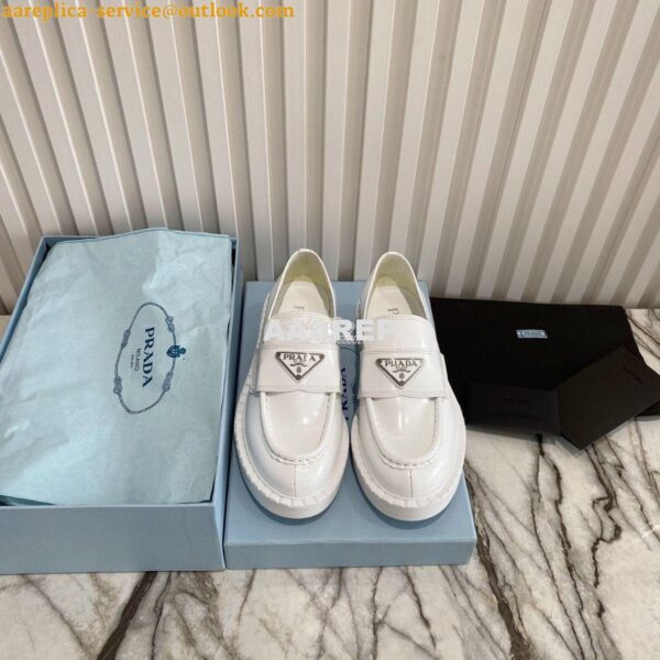 Replica Prada Brushed Leather Loafers 1D246M White 4