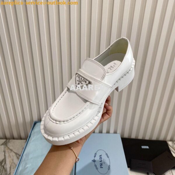 Replica Prada Brushed Leather Loafers 1D246M White 7