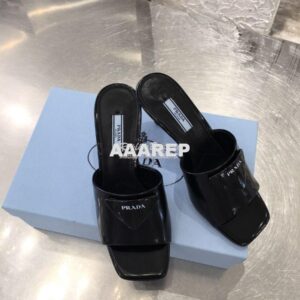 Replica Prada Brushed Leather Mid-heeled Slides 1XX590 Black