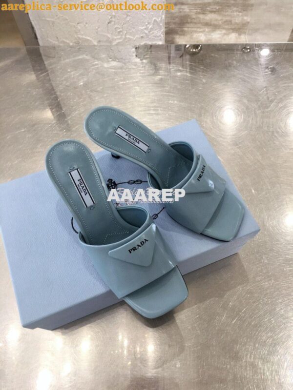 Replica Prada Brushed Leather Mid-heeled Slides 1XX590 Blue 3