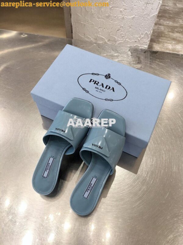 Replica Prada Brushed Leather Mid-heeled Slides 1XX590 Blue 5