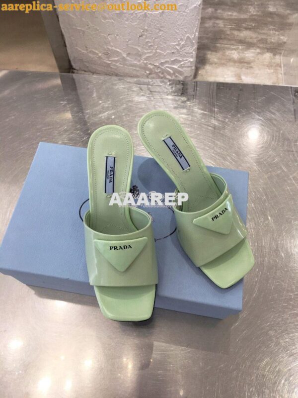 Replica Prada Brushed Leather Mid-heeled Slides 1XX590 Green 3