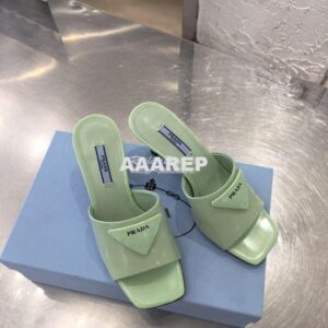 Replica Prada Brushed Leather Mid-heeled Slides 1XX590 Green 2