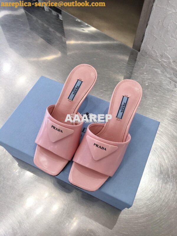 Replica Prada Brushed Leather Mid-heeled Slides 1XX590 Pink 3