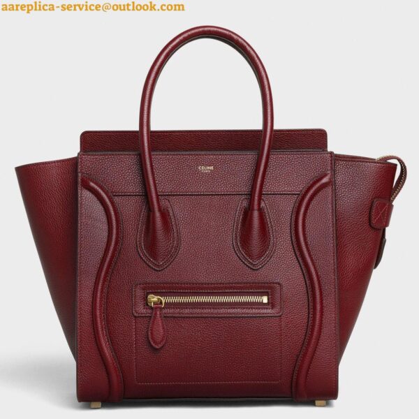 Replica Celine Micro Luggage Tote Bag In Dark Red Drummed Calfskin 3