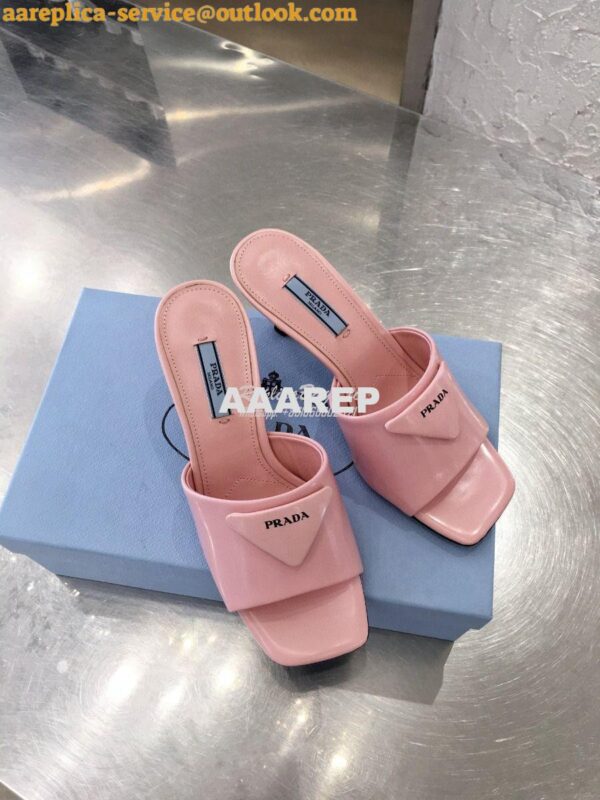 Replica Prada Brushed Leather Mid-heeled Slides 1XX590 Pink 4