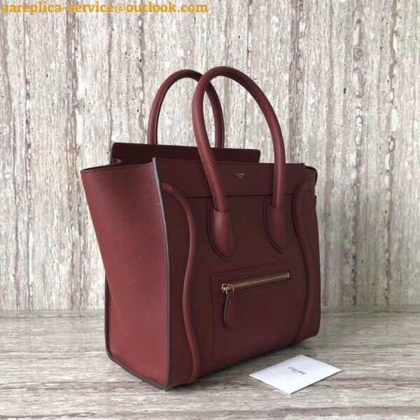 Replica Celine Micro Luggage Tote Bag In Dark Red Drummed Calfskin 5