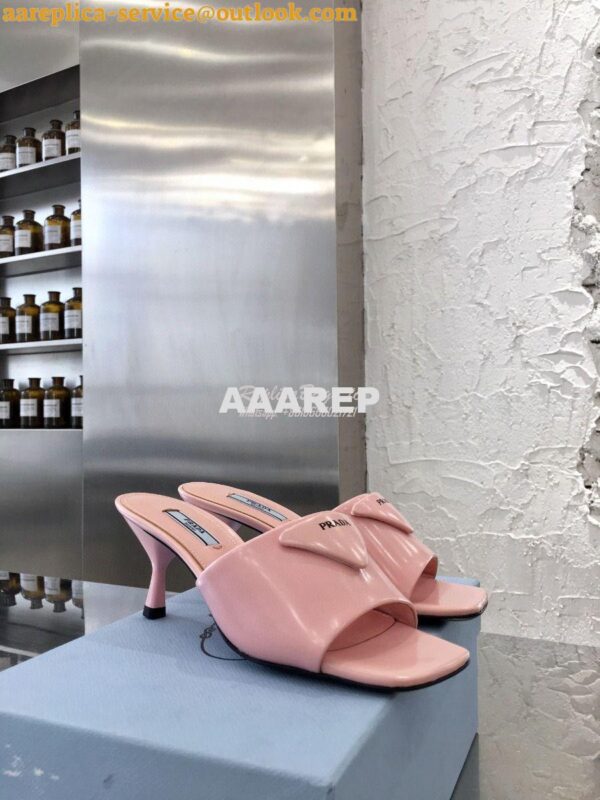 Replica Prada Brushed Leather Mid-heeled Slides 1XX590 Pink 6