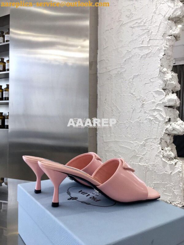 Replica Prada Brushed Leather Mid-heeled Slides 1XX590 Pink 7