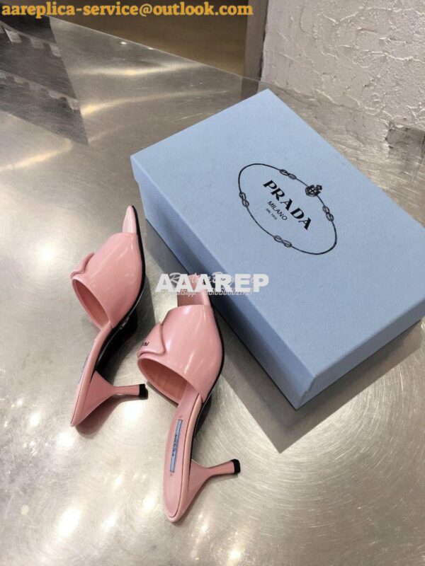 Replica Prada Brushed Leather Mid-heeled Slides 1XX590 Pink 9