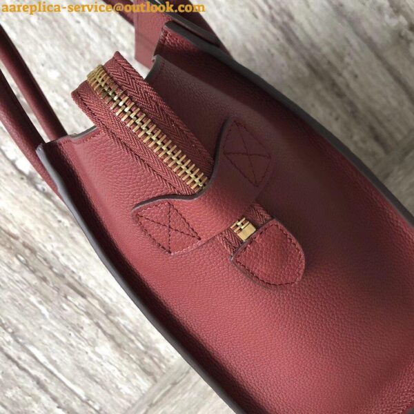 Replica Celine Micro Luggage Tote Bag In Dark Red Drummed Calfskin 9