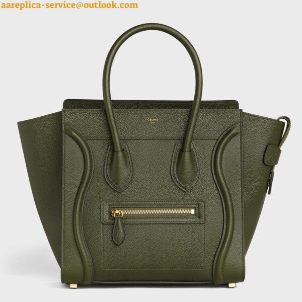 Replica Celine Micro Luggage Tote Bag In Khaki Green Drummed Calfskin