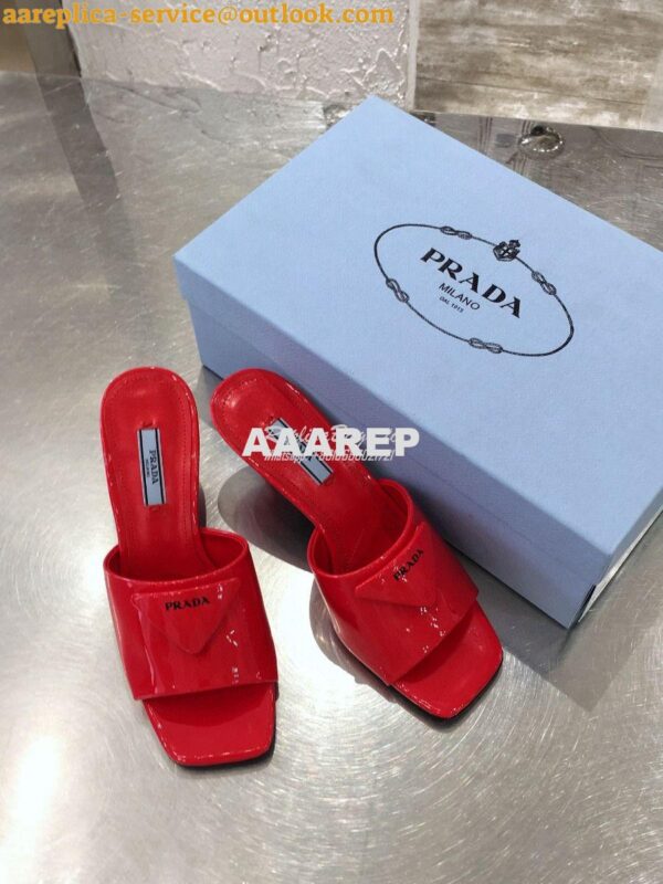 Replica Prada Brushed Leather Mid-heeled Slides 1XX590 Red 4