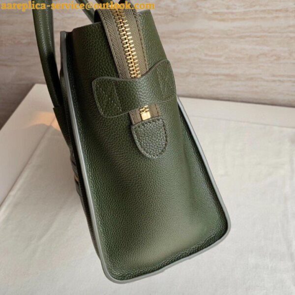 Replica Celine Micro Luggage Tote Bag In Khaki Green Drummed Calfskin 4