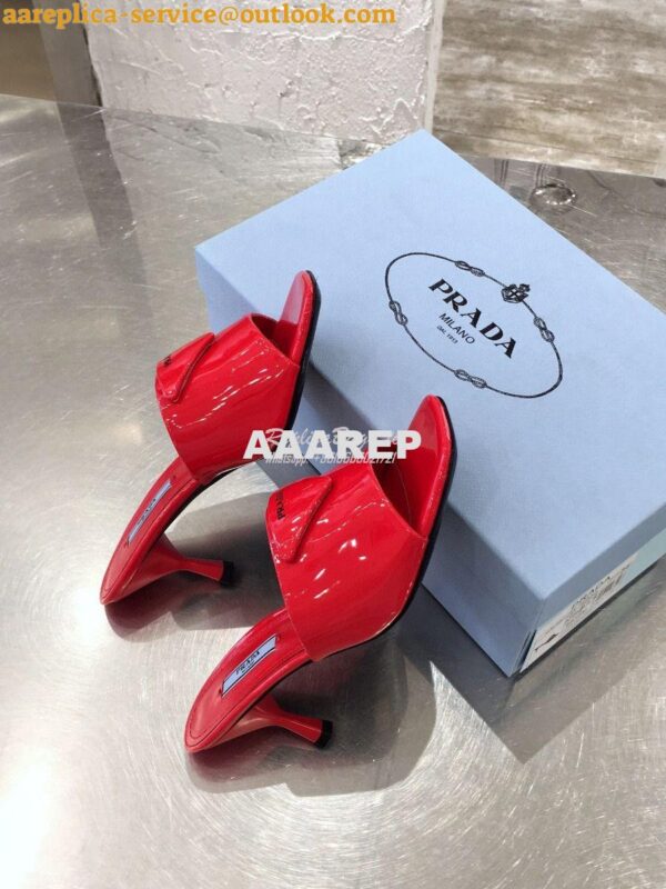 Replica Prada Brushed Leather Mid-heeled Slides 1XX590 Red 5