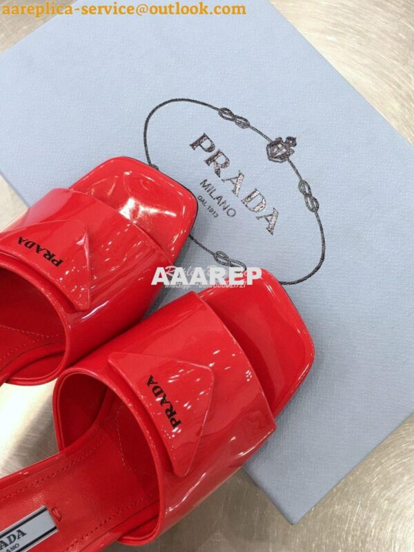 Replica Prada Brushed Leather Mid-heeled Slides 1XX590 Red 6