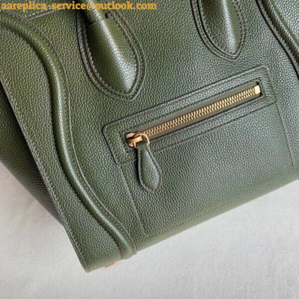 Replica Celine Micro Luggage Tote Bag In Khaki Green Drummed Calfskin 4