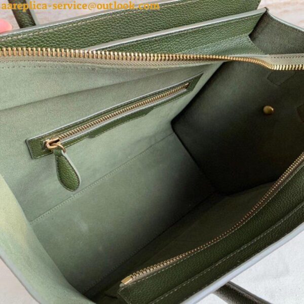 Replica Celine Micro Luggage Tote Bag In Khaki Green Drummed Calfskin 8