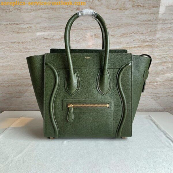 Replica Celine Micro Luggage Tote Bag In Khaki Green Drummed Calfskin 11