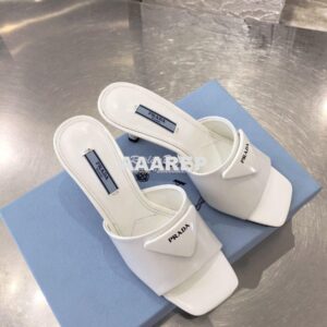 Replica Prada Brushed Leather Mid-heeled Slides 1XX590 White