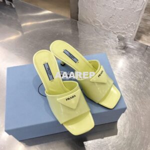 Replica Prada Brushed Leather Mid-heeled Slides 1XX590 Yellow