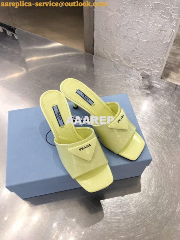 Replica Prada Brushed Leather Mid-heeled Slides 1XX590 Yellow 3