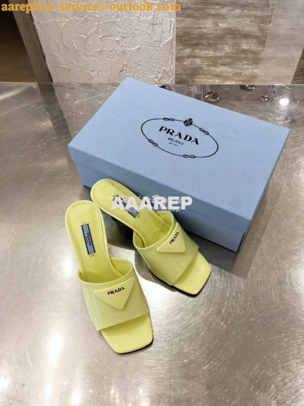 Replica Prada Brushed Leather Mid-heeled Slides 1XX590 Yellow 4