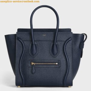 Replica Celine Micro Luggage Tote Bag In Navy Blue Drummed Calfskin