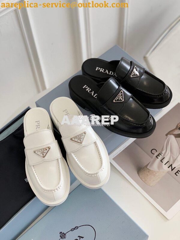 Replica Prada Brushed Leather Mules 1D652M Black 3