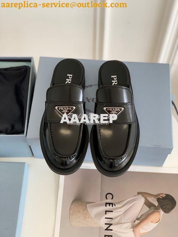 Replica Prada Brushed Leather Mules 1D652M Black 4